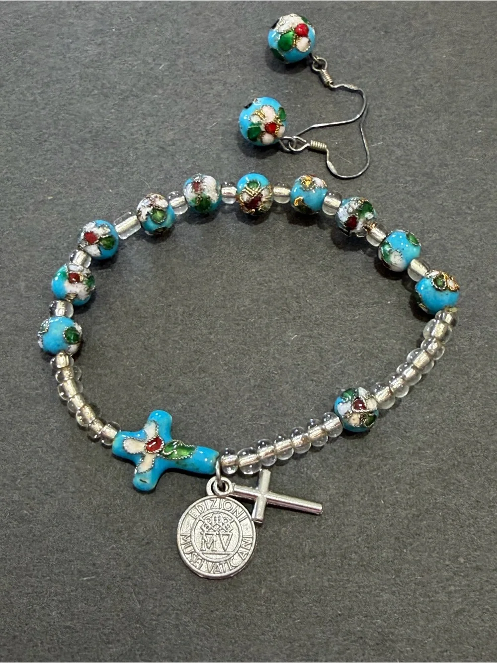 Cloisonne Cross Bracelet from the Vatican Gift store and Earring Set